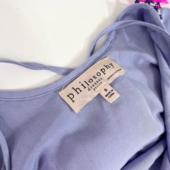 Philosophy Shift Dress Women's Small Lilac Bell Sleeve Open Back Tassel Mini - Picture 4 of 9